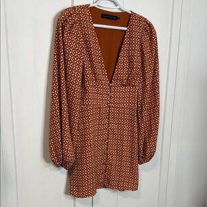 Revolve House of Harlow - Small - Orange Patterned Dress with Long Sleeves